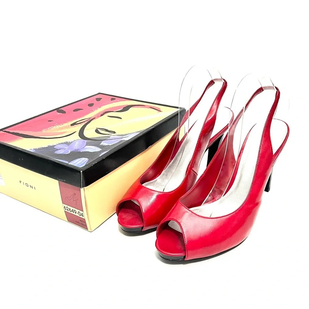 Vintage Y2K lipstick red vegan patent leather platform slingback heels